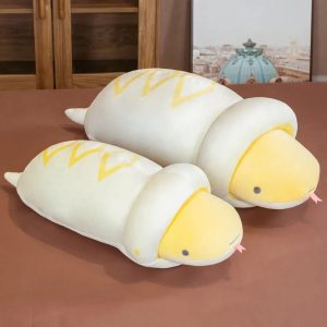 Cute White Snake Plush Pillow with Yellow Zigzags