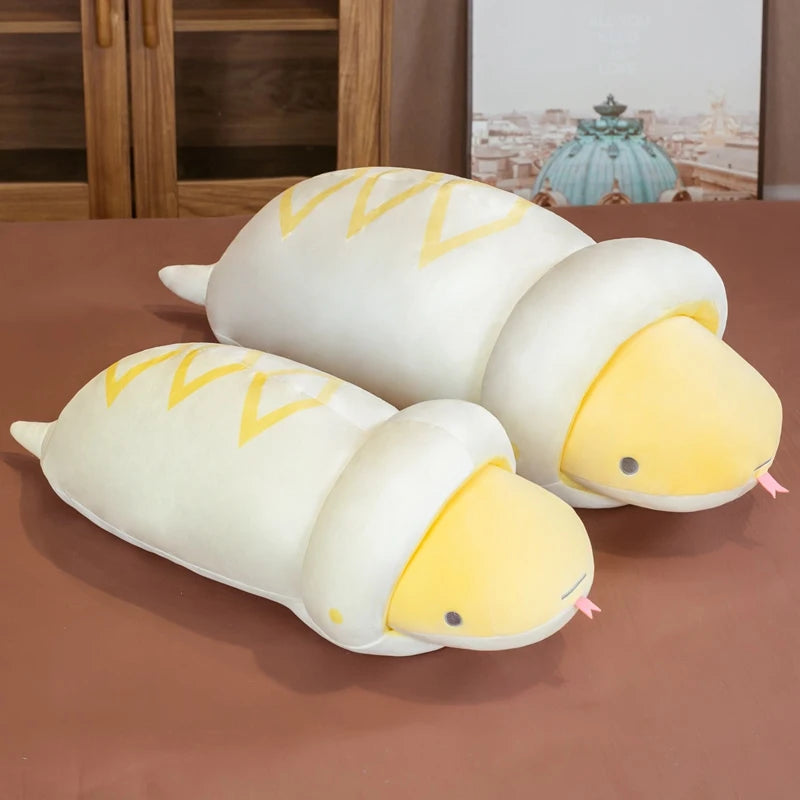 Cute White Snake Plush Pillow with Yellow Zigzags