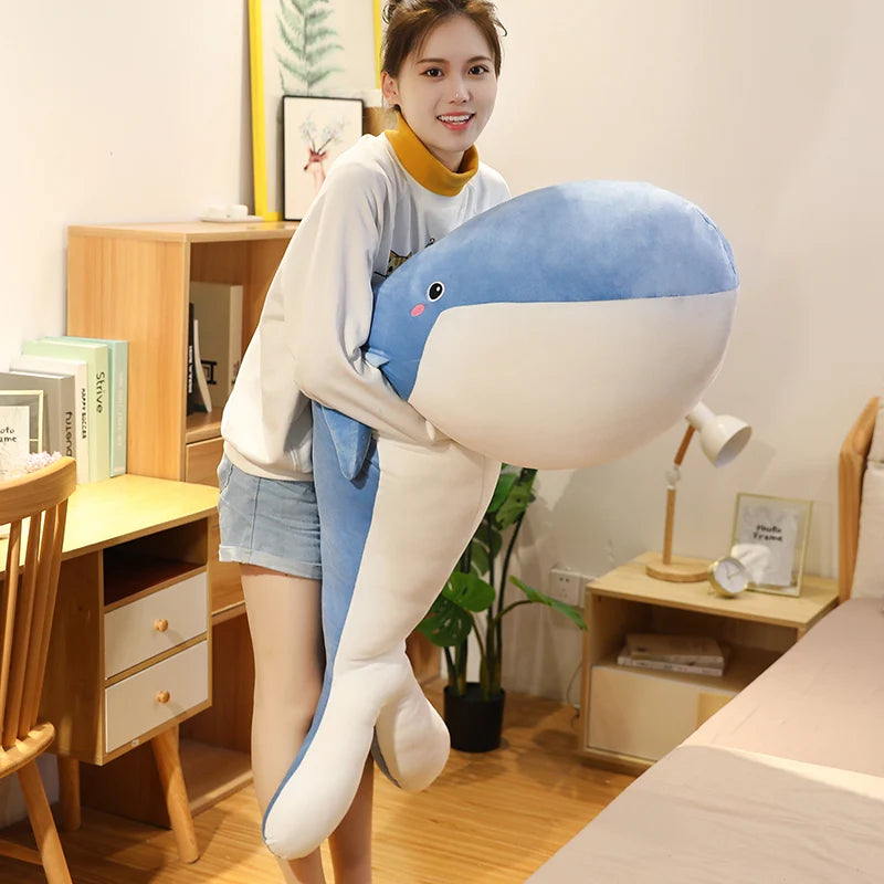 Oversized Sky Blue Whale Plush Cuddle Pillow - Image 3