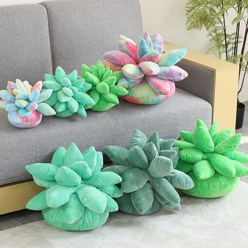 Rainbow Tie-Dye Succulent Plush Pillow