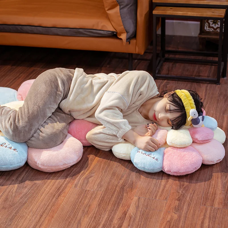 Kawaii Pastel Flower Plush Cushion with Smiley Face - Image 5