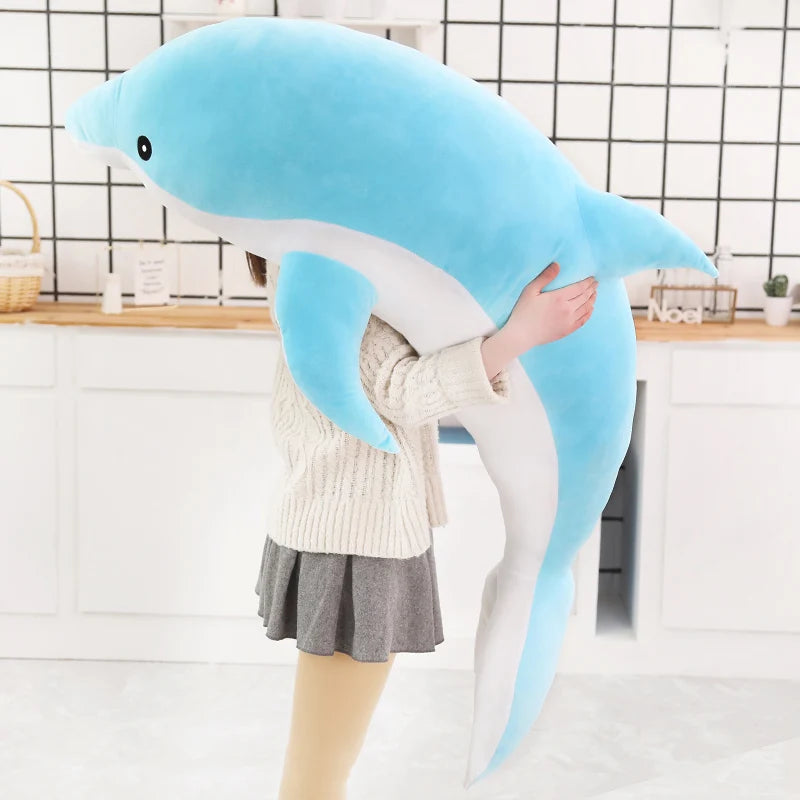 Oversized Light Blue Dolphin Plush Cuddle Pillow - Image 9