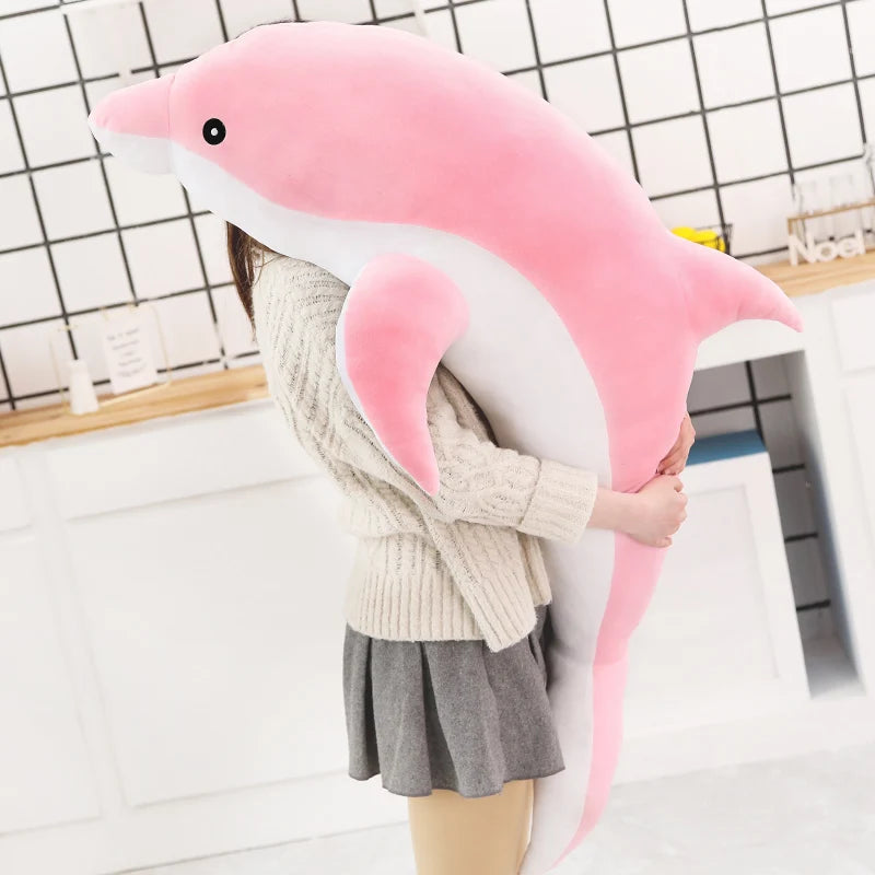 Oversized Light Blue Dolphin Plush Cuddle Pillow - Image 3