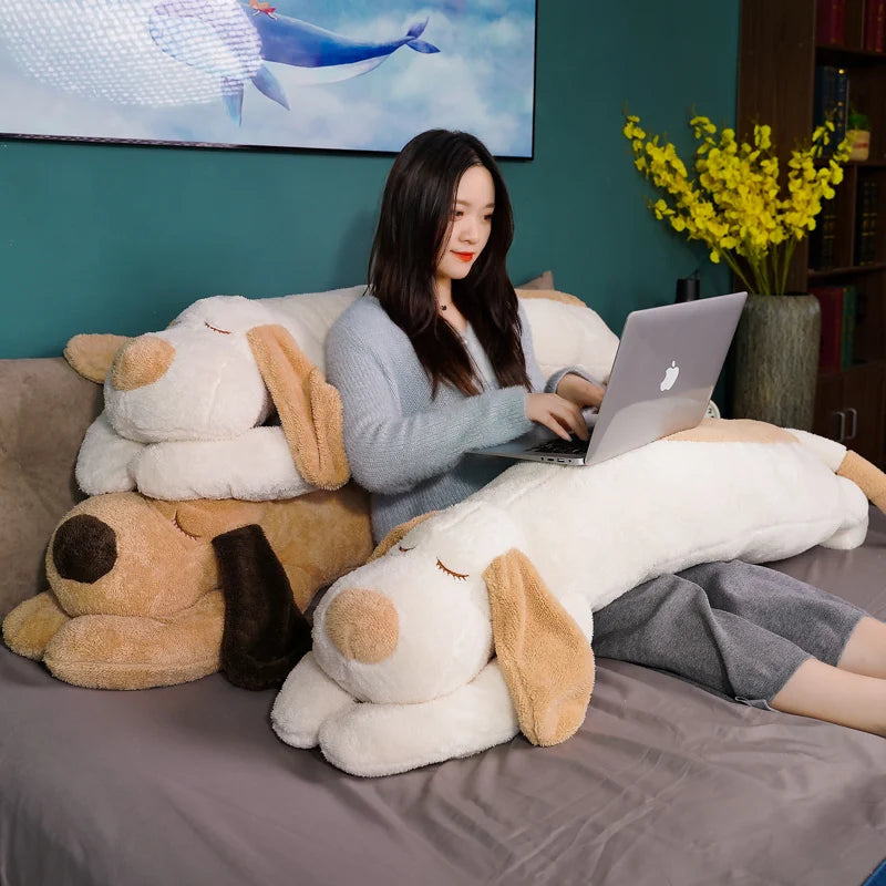 Cream and Tan Sleeping Dog Plush Body Pillow - Image 4
