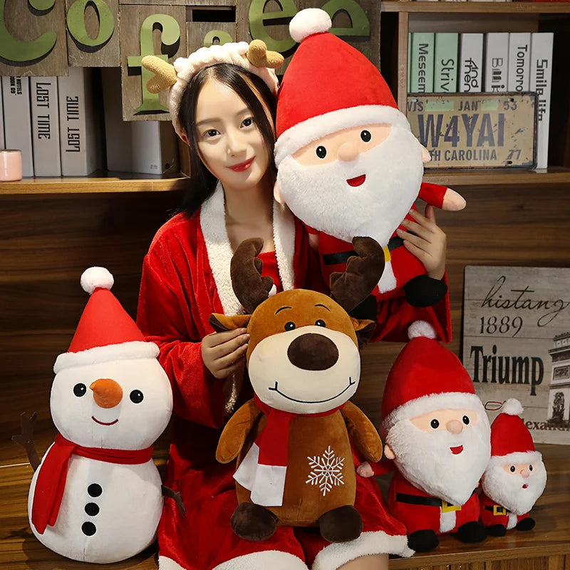 Cute Brown Reindeer Plush Toy with Red Snowflake Scarf - Image 2