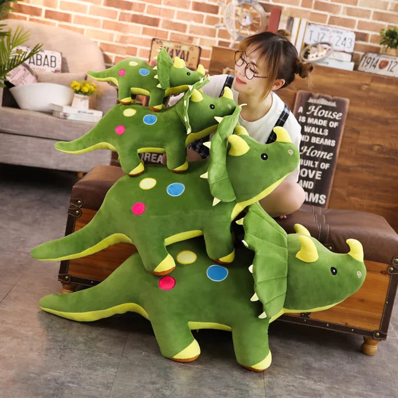 Cute Green Triceratops Plush Toy with Polka Dots - Image 6