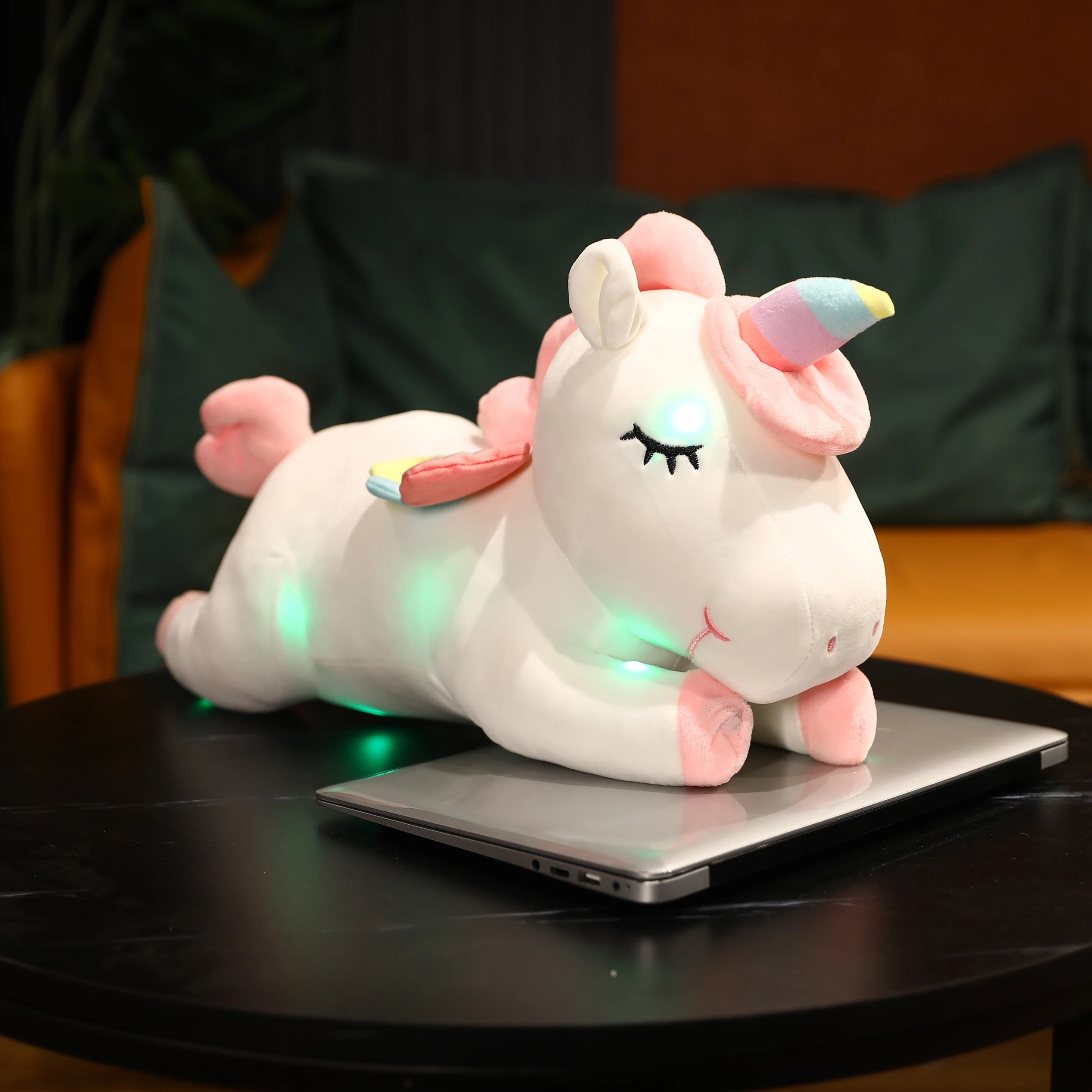Cute Pink Light-Up Unicorn Plush with Sleepy Eyes - Image 7