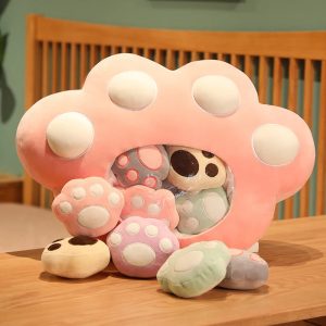 Large Paw Plush Pillow with Colorful Mini Paws