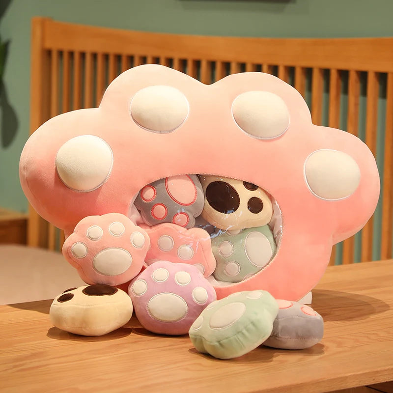 Large Paw Plush Pillow with Colorful Mini Paws