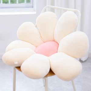 Cream and Pink Plush Daisy Seat Cushion