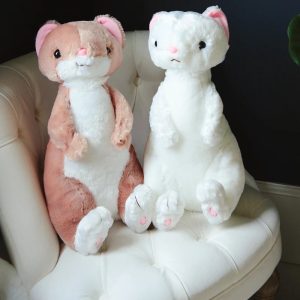 White Ferret Plush Toy with Pink Details