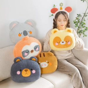 Cozy Yellow Sleeping Bear Hand Warmer Cushion
