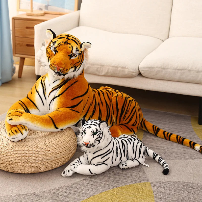 Large Orange and Small White Plush Tiger Pair