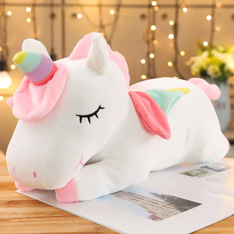 Oversized Pink Sleeping Unicorn Plush with Rainbow Accents - Image 2