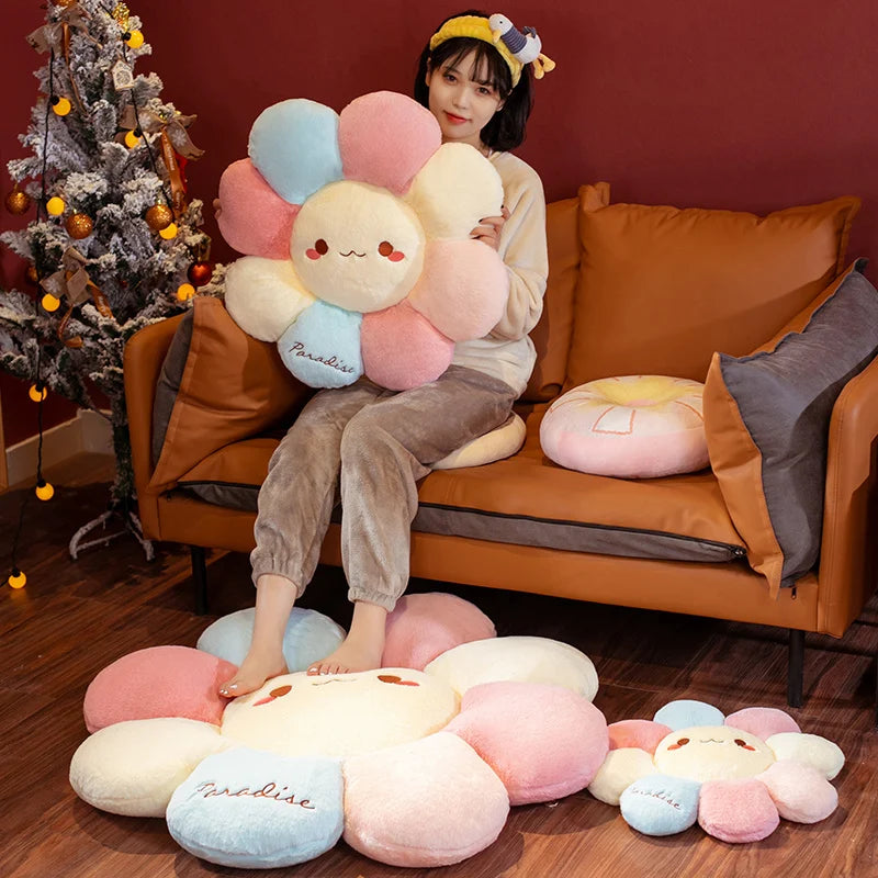 Kawaii Pastel Flower Plush Cushion with Smiley Face - Image 6
