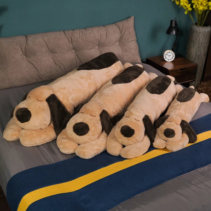 Cream and Tan Sleeping Dog Plush Body Pillow - Image 2