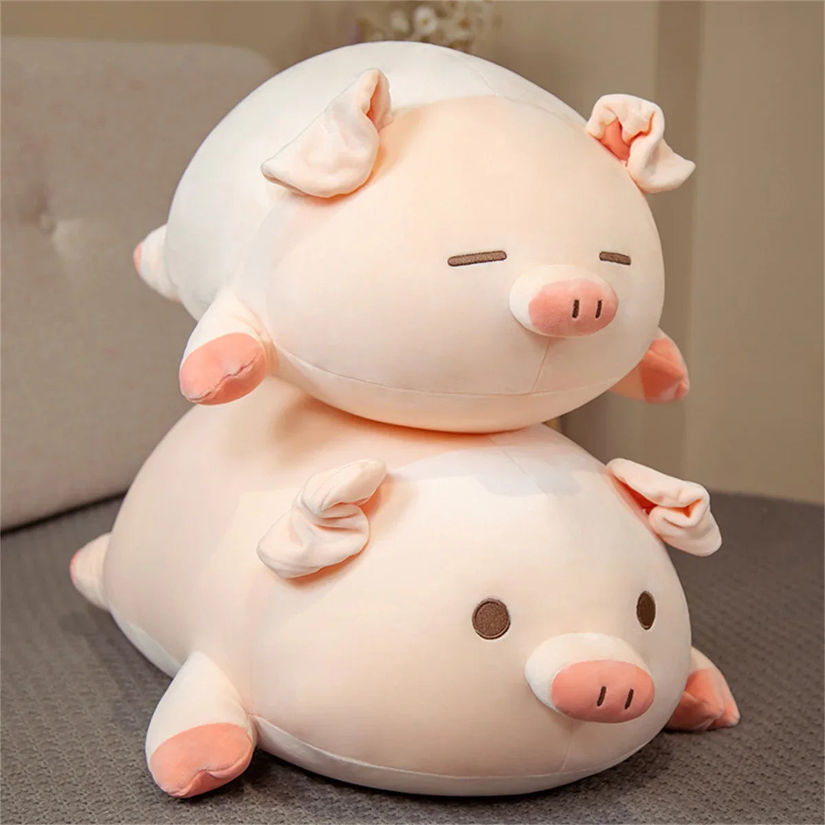 Chubby Sleeping Light Pink Pig Plush Toy - Image 2
