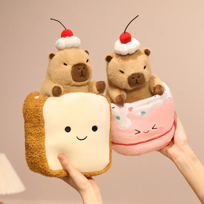 Plush Capybara with Cherry Hat and Dessert Bed - Image 2