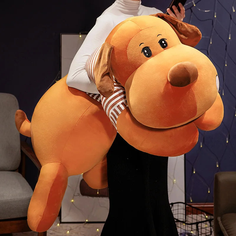 Cute Oversized Plush Dog Body Pillow with Striped Shirt - Image 3