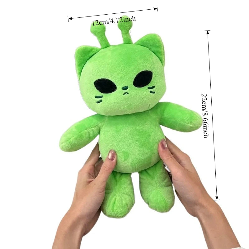 Grumpy Green Alien Cat Plush with Antennae - Image 7