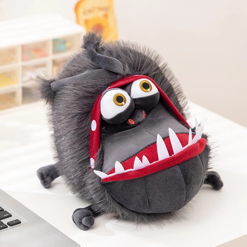 Gray Furry Monster Plush with Wide Red Mouth - Image 6