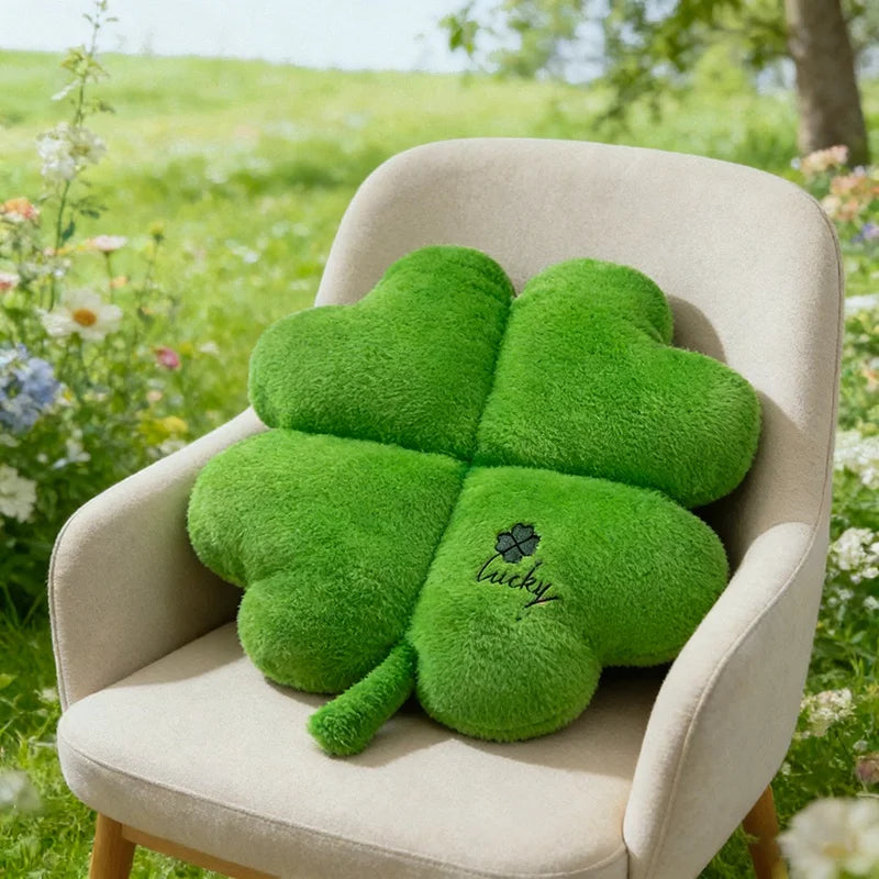 Lucky Green Plush Clover Throw Pillow - Image 2