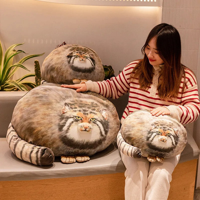 Round Pallas's Cat Plush Pillow with Striped Tail - Image 3