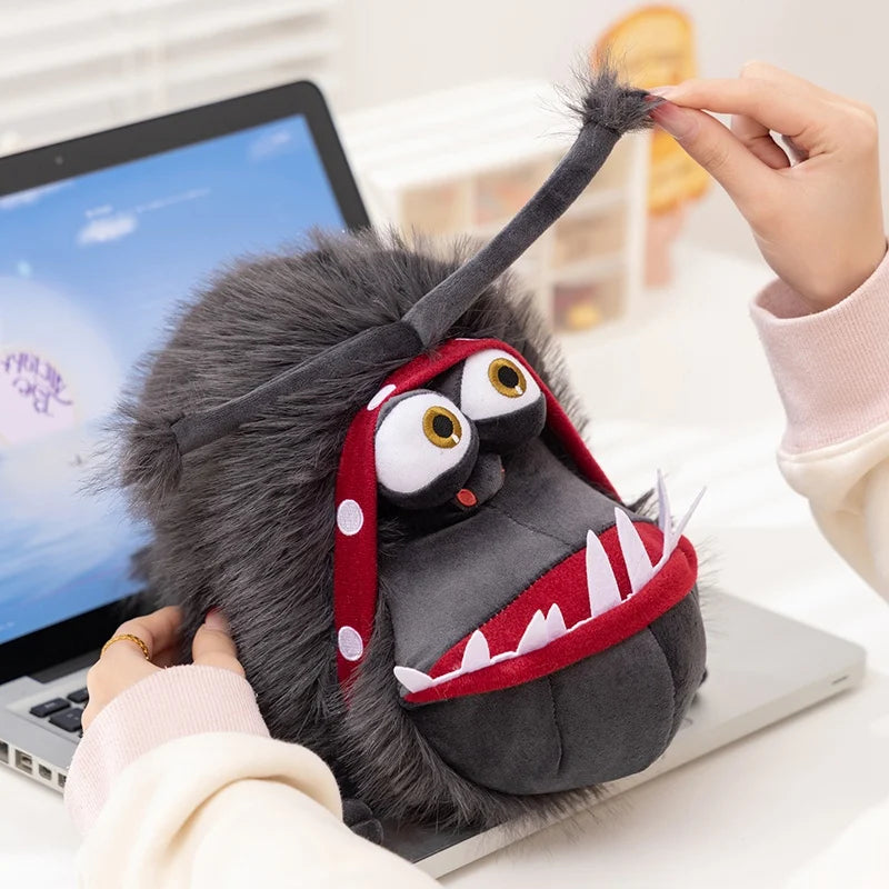 Gray Furry Monster Plush with Wide Red Mouth - Image 5