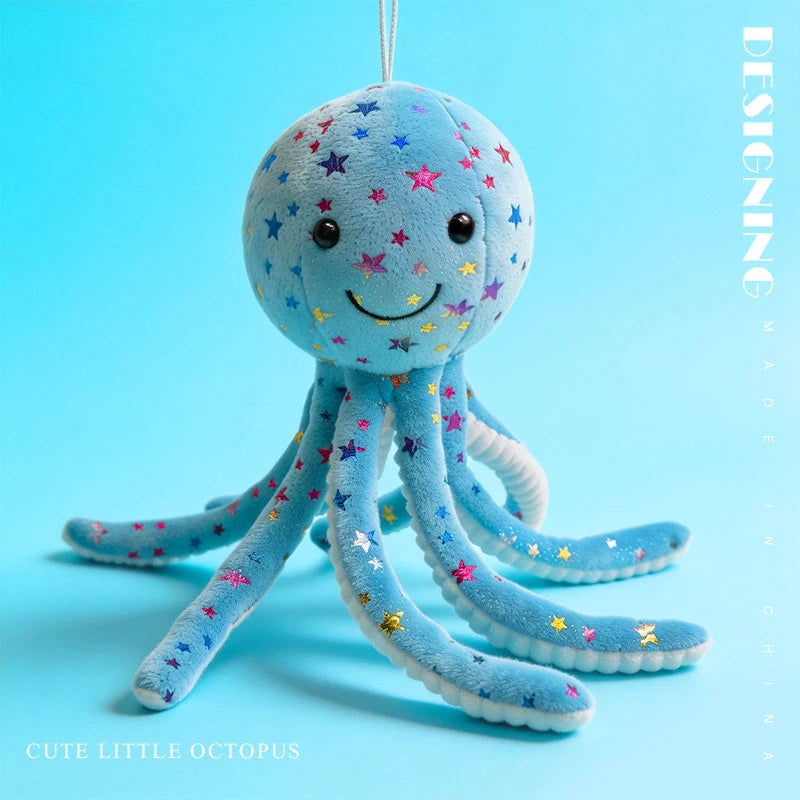 Cute Sky Blue Plush Octopus with Glitter Stars - Image 11