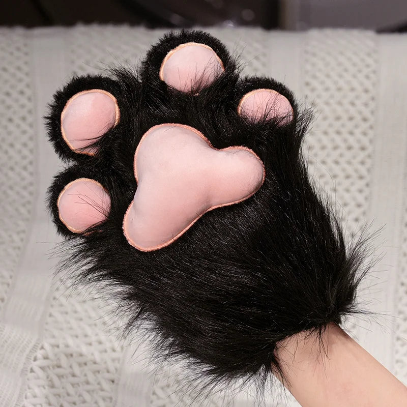 Fluffy White Paw Mittens with Pink Pads - Image 8
