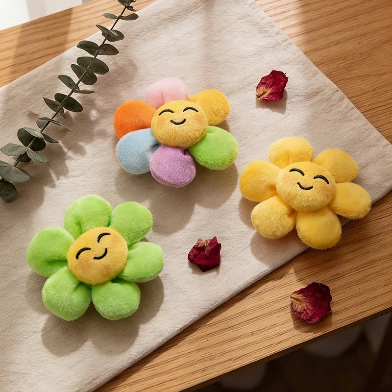 Cute Pastel Smiling Flower Plush Keychain - Image 3