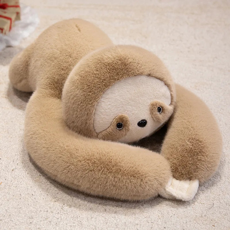 Cuddly Light Brown Lying Sloth Plush - Image 7