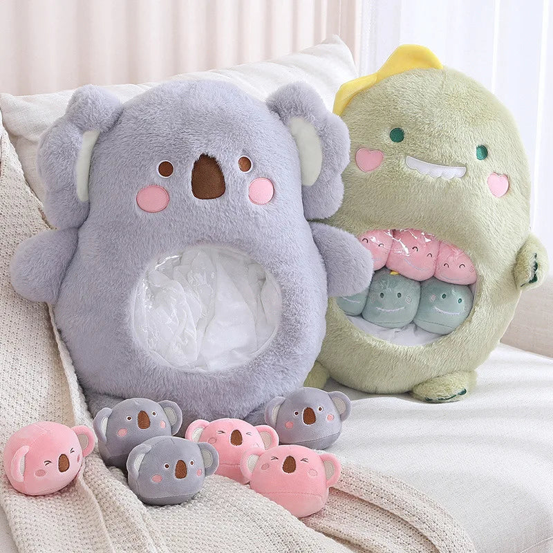 Kawaii Green Dinosaur Plush with Baby Plushies - Image 2