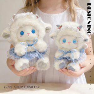 Kawaii Angel Sheep Plush Toy with Gingham Skirt