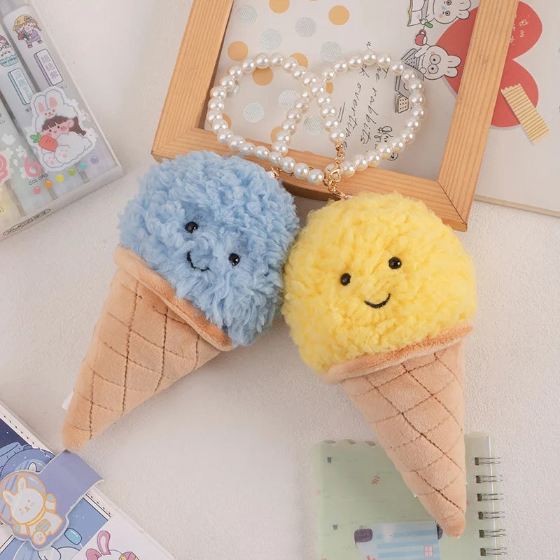 Cute Colorful Plush Ice Cream Keychain with Smile - Image 2