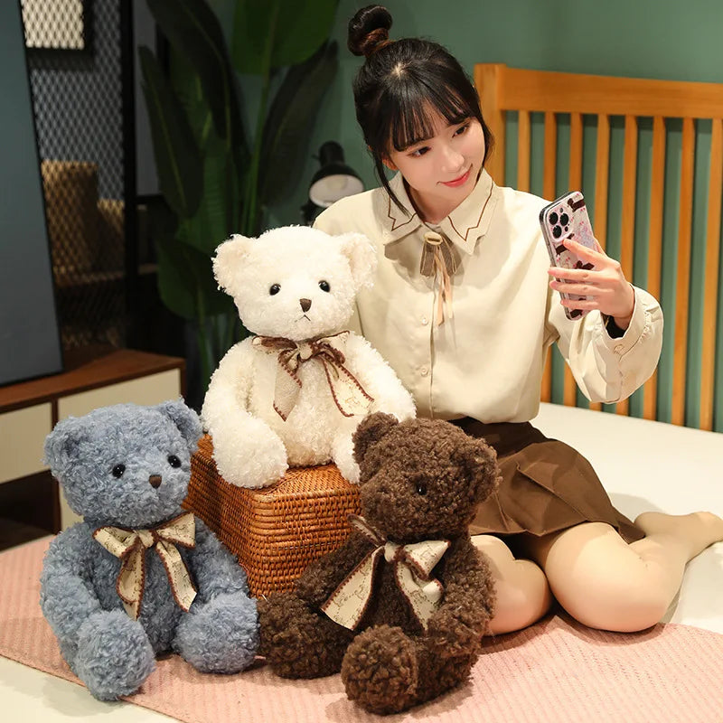 Fluffy Pink Teddy Bear with Patterned Bow - Image 3