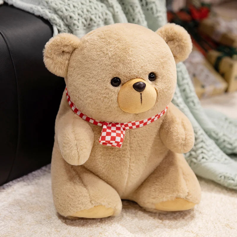 Cute Plush Teddy Bear with Checkered Scarf - Image 7