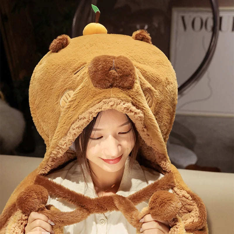 Brown Capybara Plush Animal Hood with Scarf & Paws - Image 6