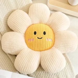 Happy Face Ribbed Daisy Plush Cushion