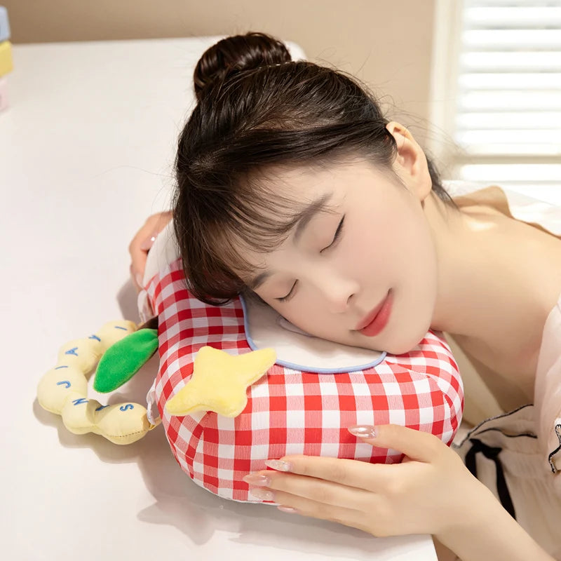 Gingham Plush Nap Pillow with Cute Cartoon Face - Image 4