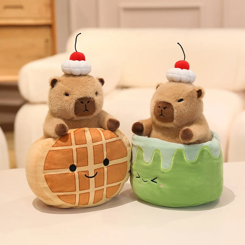 Plush Capybara with Cherry Hat and Dessert Bed - Image 5