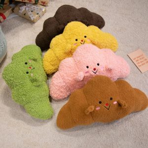 Cute Fuzzy Croissant Plush Pillow with Face