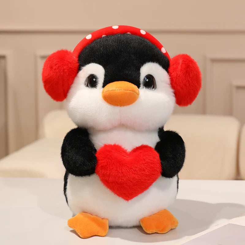 Adorable Plush Penguin with Red Heart and Polka Dot Earmuffs - Image 6