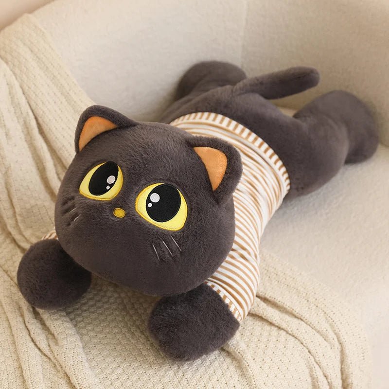 Cute Striped Cat Plush Pillow, Black & Beige - Image 19