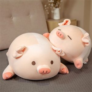 Chubby Sleeping Light Pink Pig Plush Toy