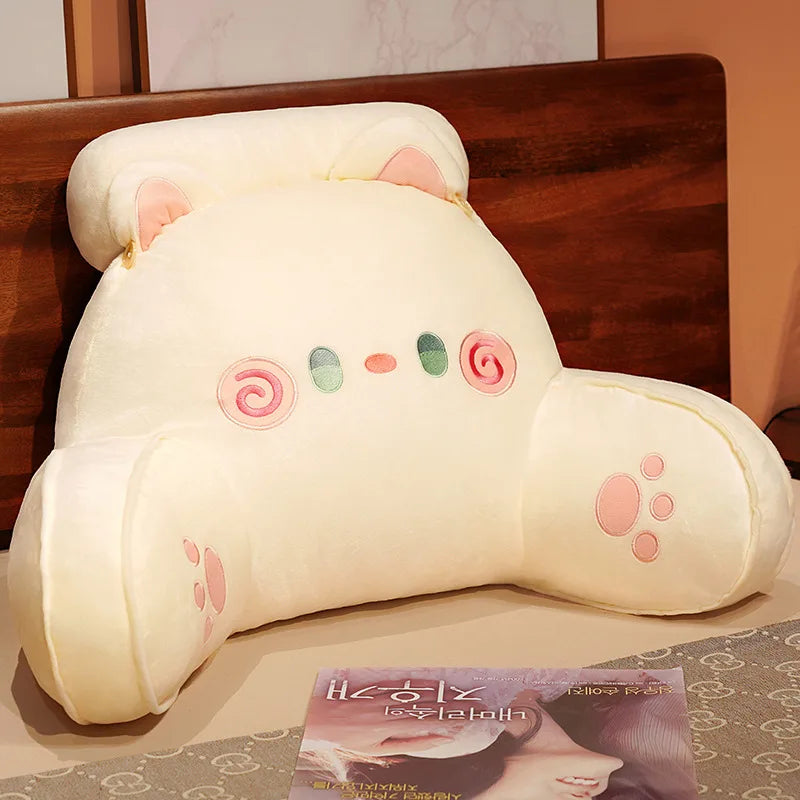 Cute Gray Cat Plush Reading Pillow with Armrests - Image 5