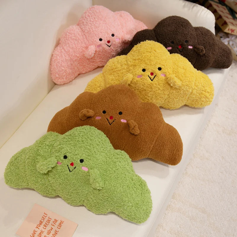 Cute Fuzzy Croissant Plush Pillow with Face - Image 3