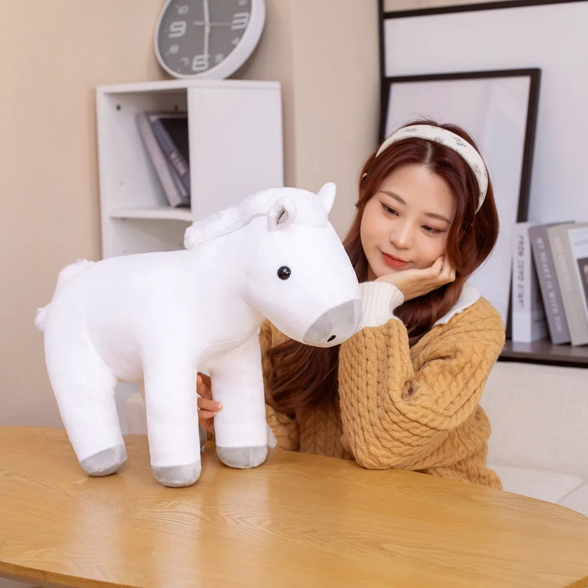 Cuddly Sitting Horse Plush Toy in Brown or White - Image 4
