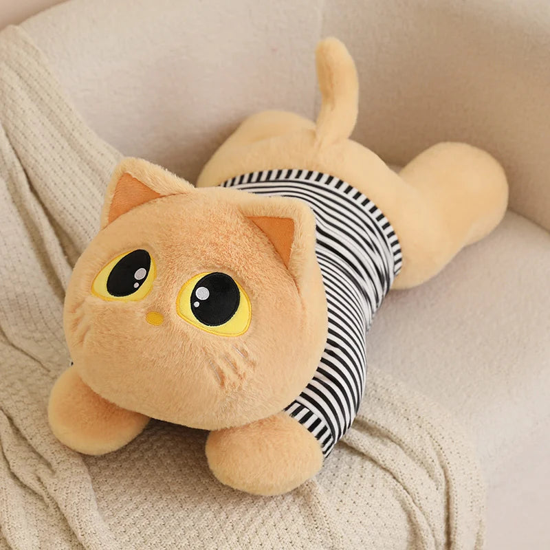 Cute Striped Cat Plush Pillow, Black & Beige - Image 7
