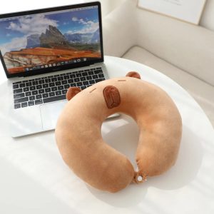 Light Brown Plush Bear Face Neck Pillow